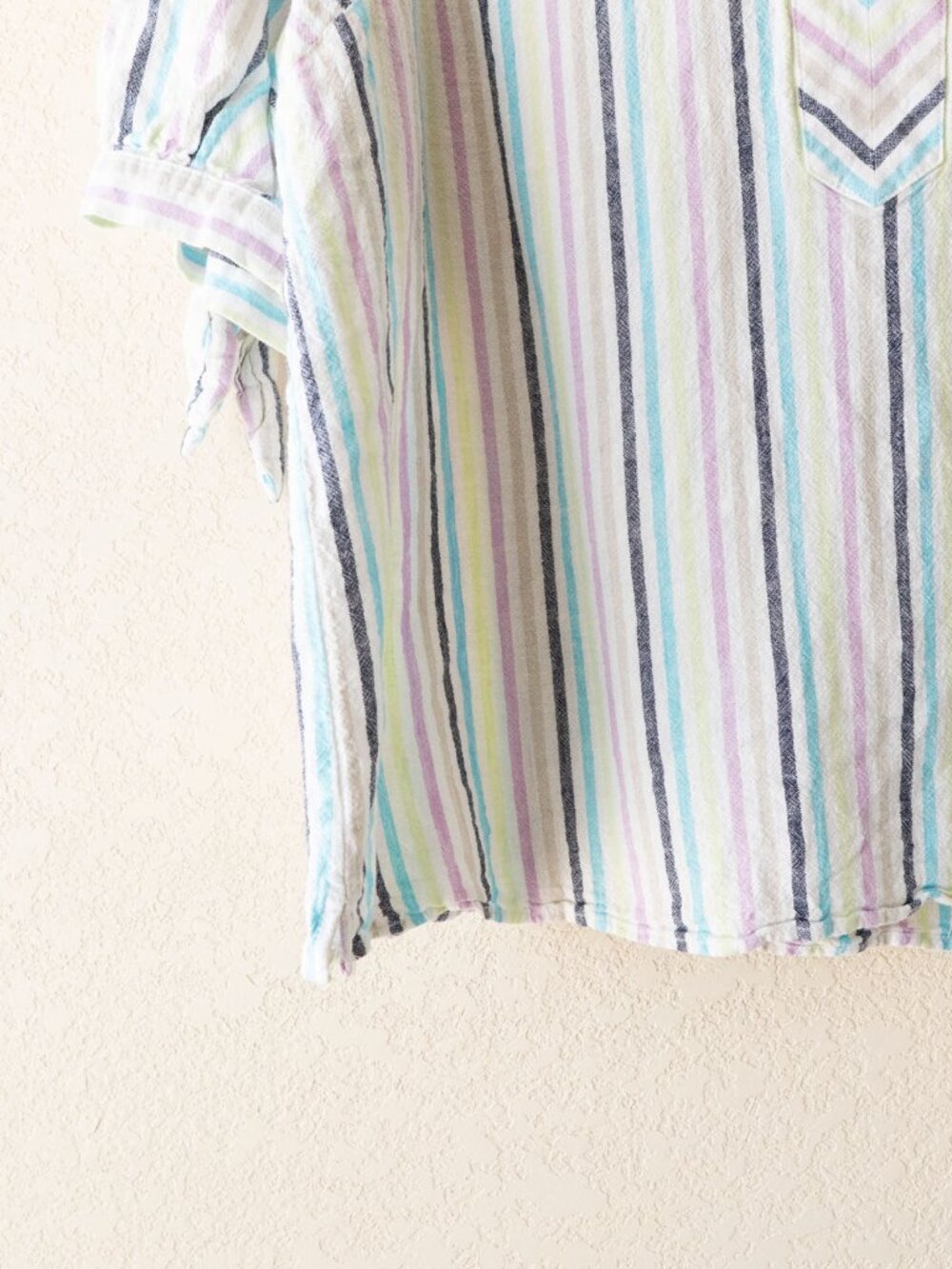 Kim Rogers Linen Blend Top XL Pastel Stripe Tie Sleeve Popover Blouse Coastal - Picture 7 of 14